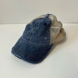 CC Trucker Style Vintage Distressed Denim Hat with Ponytail Hole